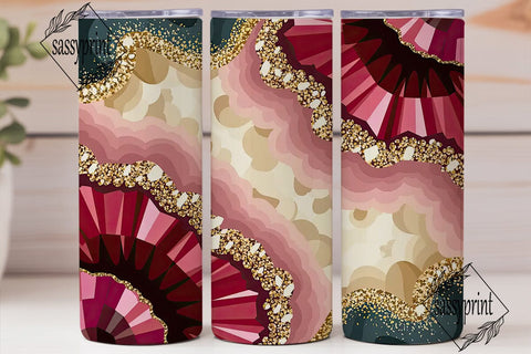 Red Gold Glitter Geode Tumbler Wrap Sublimation sassyprint 