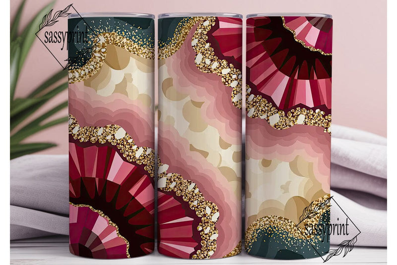 Red Gold Glitter Geode Tumbler Wrap Sublimation sassyprint 