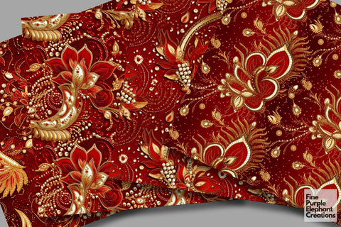 Red Gold Indian Wedding Hindu Pattern Digital Pattern Fine Purple Elephant Creations 