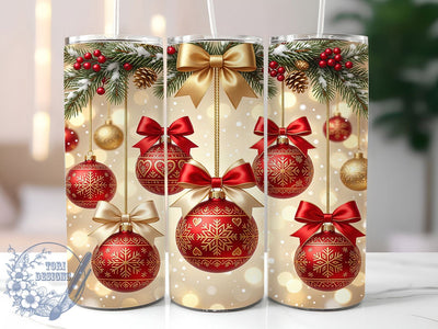 Red Gold Ornaments 20oz Tumbler, Red Gold Ornaments, Gold Ornaments PNG, Ornament Tumbler, Red Gold Tumbler, Christmas Ornaments, Gold Ornament PNG, 20oz Tumbler Wrap Sublimation ToriDesigns 