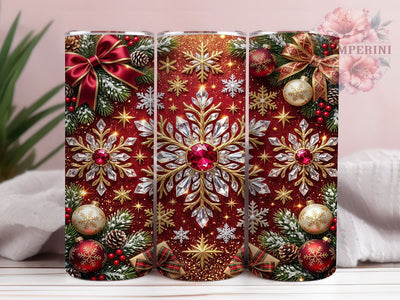 Red Gold Snowflake Christmas 20oz Tumbler, Red Gold Snowflake, Snowflake Christmas, Red Gold Christmas, Christmas Snowflake, Snowflake Tumbler, Red Gold Xmas, 20oz Tumbler Wrap Sublimation Li Zamperini 