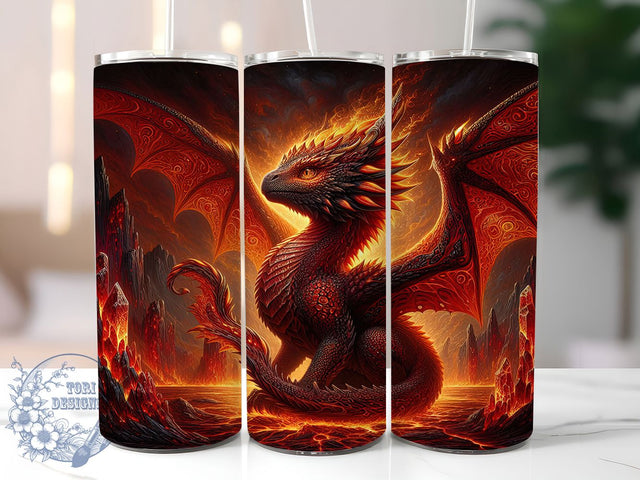 Red Gothic Fantasy Dragon Tumbler, Gothic Dragon Pattern, Dark Fantasy Design, 20Oz Sublimation Wrap, Fiery Dragon Art, Gothic Creature Texture, Tumbler Sublimation Sublimation ToriDesigns 