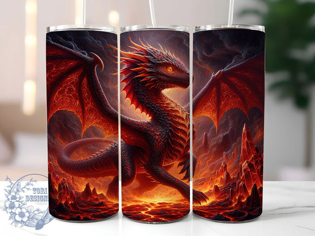 Red Gothic Fantasy Dragon Tumbler, Gothic Dragon Pattern, Dark Fantasy Design, 20Oz Sublimation Wrap, Fiery Dragon Art, Gothic Creature Texture, Tumbler Sublimation Sublimation ToriDesigns 