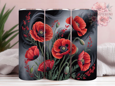 Red Gray Poppy Floral Tumbler, Gray Flower, Red Flower, Seamless Pattern, Elegant Art, 20Oz Tumbler, Sublimation Wrap Sublimation Li Zamperini 