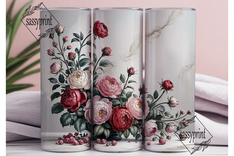 Red Grayscale Floral 20oz Tumbler Wrap Sublimation sassyprint 