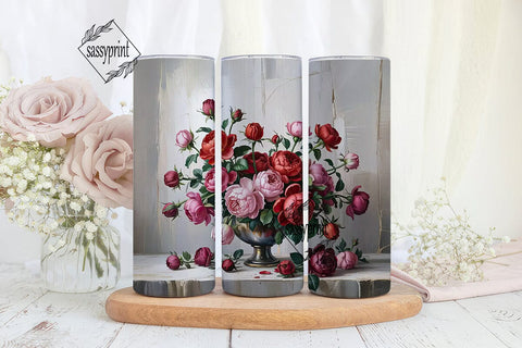 Red Grayscale Floral 20oz Tumbler Wrap Sublimation sassyprint 