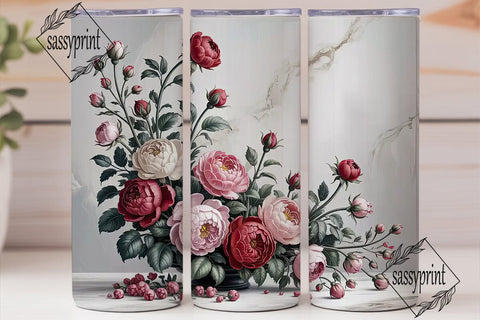 Red Grayscale Floral 20oz Tumbler Wrap Sublimation sassyprint 