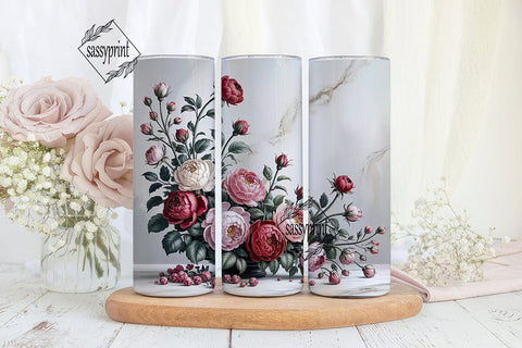 Red Grayscale Floral 20oz Tumbler Wrap Sublimation sassyprint 