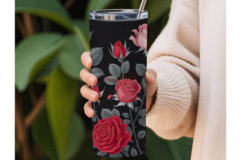 Red & Grayscale Roses 20oz Tumbler Wrap Sublimation DesignSVG 