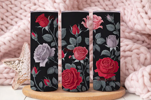 Red & Grayscale Roses 20oz Tumbler Wrap Sublimation DesignSVG 