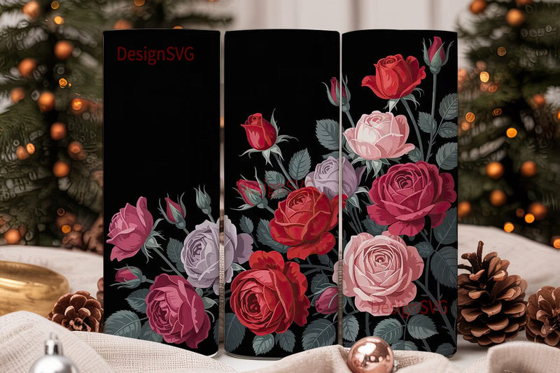 Red & Grayscale Roses 20oz Tumbler Wrap Sublimation DesignSVG 