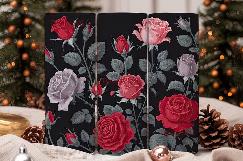 Red & Grayscale Roses 20oz Tumbler Wrap Sublimation DesignSVG 