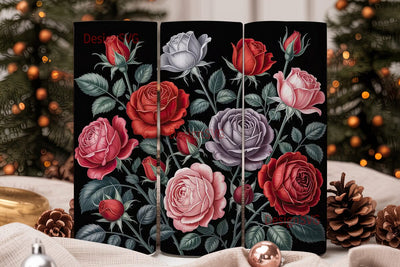 Red & Grayscale Roses 20oz Tumbler Wrap Sublimation DesignSVG 