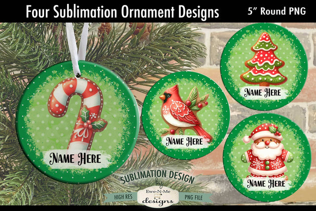 Red Green Cookies Ornament Designs PNG File | Add Name Sublimation Ewe-N-Me Designs 