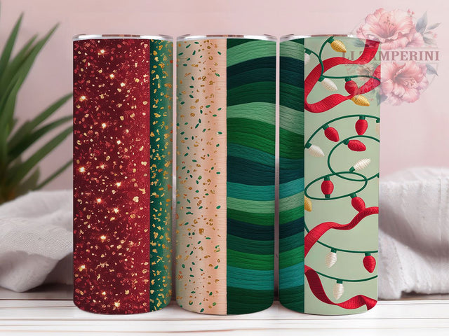 Red Green Glitter Christmas Lights Tumbler, Glitter Holiday Wrap, 20Oz Skinny Tumbler, Festive Light Sublimation, Sparkly Christmas Tumbler, Holiday Glow Wrap, Bright Christmas Design Sublimation Li Zamperini 