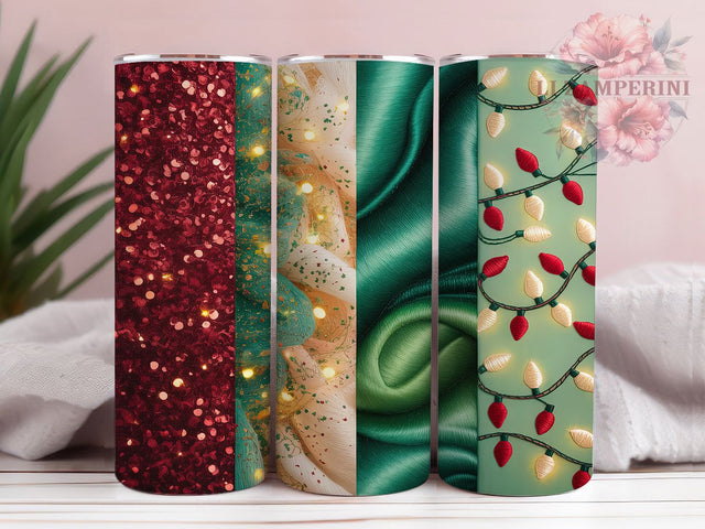 Red Green Glitter Christmas Lights Tumbler, Glitter Holiday Wrap, 20Oz Skinny Tumbler, Festive Light Sublimation, Sparkly Christmas Tumbler, Holiday Glow Wrap, Bright Christmas Design Sublimation Li Zamperini 