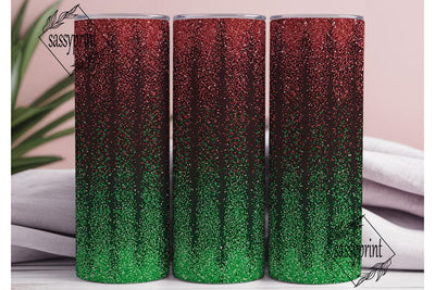 Red Green Glitter Fade 20oz Tumbler Wrap Sublimation sassyprint 