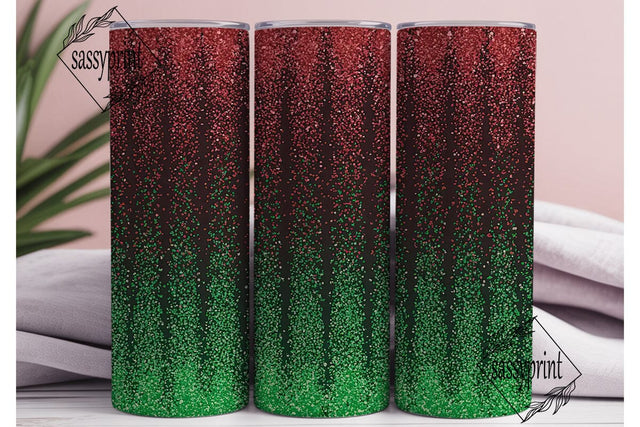 Red Green Glitter Fade 20oz Tumbler Wrap Sublimation sassyprint 