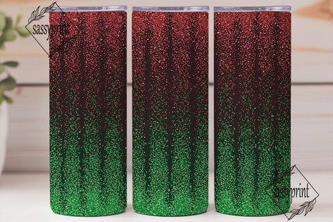 Red Green Glitter Fade 20oz Tumbler Wrap Sublimation sassyprint 