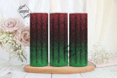 Red Green Glitter Fade 20oz Tumbler Wrap Sublimation sassyprint 
