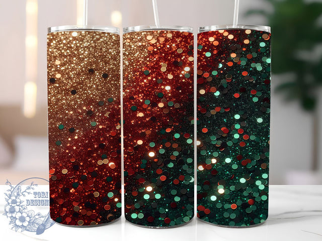 Red & Green Holiday Glitter Tumbler, Green Glitter Wrap, Holiday Tumbler Design, Glitter Tumbler PNG, 20oz Christmas Wrap, Festive Sublimation Design, Red Green Tumbler Wrap Sublimation ToriDesigns 