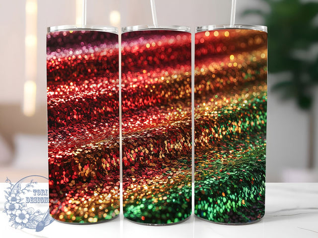 Red & Green Holiday Glitter Tumbler, Green Glitter Wrap, Holiday Tumbler Design, Glitter Tumbler PNG, 20oz Christmas Wrap, Festive Sublimation Design, Red Green Tumbler Wrap Sublimation ToriDesigns 