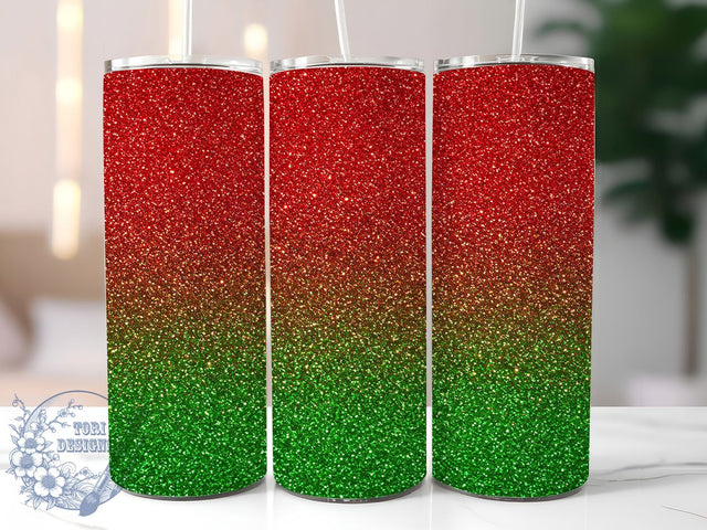 Red & Green Holiday Glitter Tumbler, Green Glitter Wrap, Holiday Tumbler Design, Glitter Tumbler PNG, 20oz Christmas Wrap, Festive Sublimation Design, Red Green Tumbler Wrap Sublimation ToriDesigns 