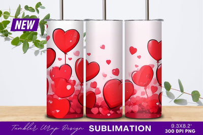 Red heart balloons and hearts background tumbler png Sublimation Regulrcrative 