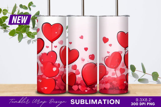Red heart balloons and hearts background tumbler png Sublimation Regulrcrative 