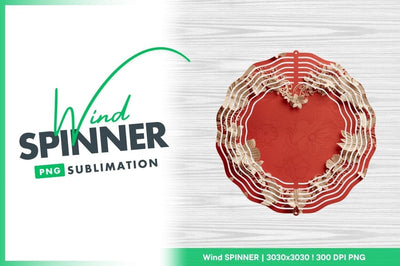 Red Heart Shaped Wind Spinner with Floral Design on White Wood Background Sublimation Regulrcrative 