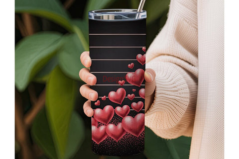Red Hearts & Glitter 20oz Tumbler Wrap Sublimation DesignSVG 