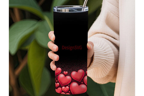 Red Hearts & Glitter 20oz Tumbler Wrap Sublimation DesignSVG 