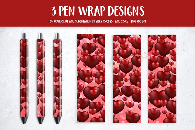 Red Hearts Pen Wrap Design. Valentines Pen Sublimation Wrap Sublimation LaBelezoka 