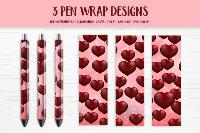 Red Hearts Pen Wrap Sublimation. Valentines Pen Wrap Design Sublimation LaBelezoka 