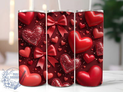 Red Hearts Valentine Glitter Tumbler Wrap, Red Hearts, Love Bows, Glitter Style, Romantic Theme, Tumbler Wrap, Sublimation Design Sublimation ToriDesigns 