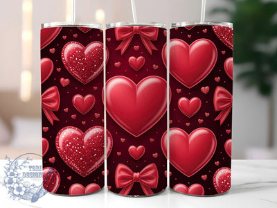 Red Hearts Valentine Glitter Tumbler Wrap, Red Hearts, Love Bows, Glitter Style, Romantic Theme, Tumbler Wrap, Sublimation Design Sublimation ToriDesigns 