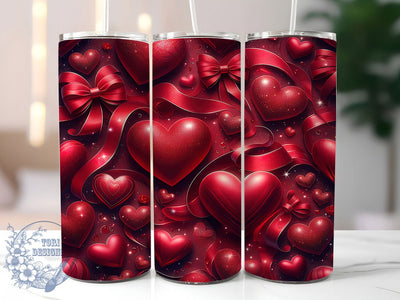 Red Hearts Valentine Glitter Tumbler Wrap, Red Hearts, Love Bows, Glitter Style, Romantic Theme, Tumbler Wrap, Sublimation Design Sublimation ToriDesigns 