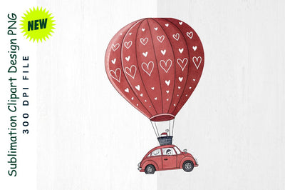 Red Hot Air Balloon Car with Heart Designs Sublimation Clipart Sublimation Regulrcrative 