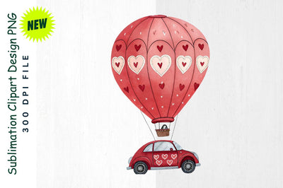 Red Hot Air Balloon Car with Heart Designs Sublimation Clipart Sublimation Regulrcrative 