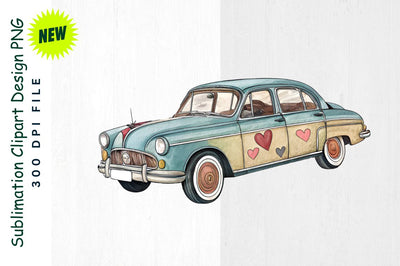 Red Hot Air Balloon Car with Heart Designs Sublimation Clipart Sublimation Regulrcrative 