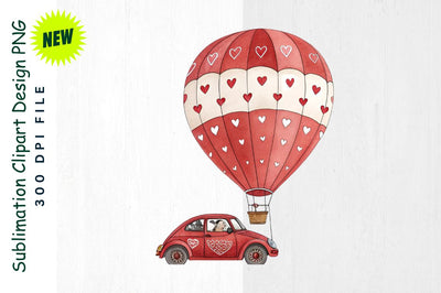 Red Hot Air Balloon Car with Heart Designs Sublimation Clipart Sublimation Regulrcrative 