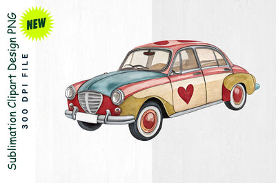 Red Hot Air Balloon Car with Heart Designs Sublimation Clipart Sublimation Regulrcrative 