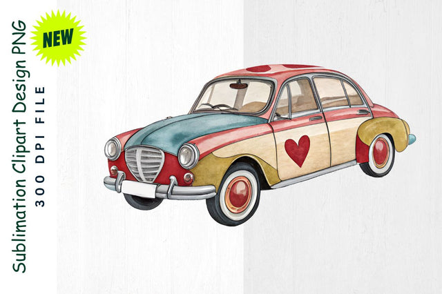 Red Hot Air Balloon Car with Heart Designs Sublimation Clipart Sublimation Regulrcrative 