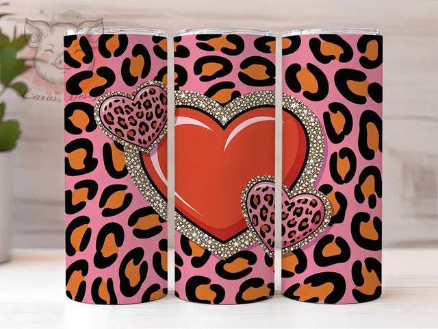 Red Leopard Glitter Heart Tumbler, Glitter Heart Pattern, Bold Chic Style, Valentine Theme, Romantic Wild Design, Glamorous Wrap, 20Oz Tumbler, Sublimation Sublimation Lara' s Designs 