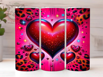 Red Leopard Glitter Heart Tumbler, Glitter Heart Pattern, Bold Chic Style, Valentine Theme, Romantic Wild Design, Glamorous Wrap, 20Oz Tumbler, Sublimation Sublimation Lara' s Designs 