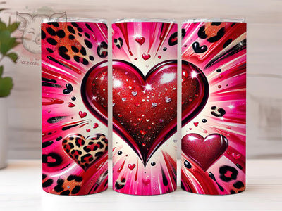 Red Leopard Glitter Heart Tumbler, Glitter Heart Pattern, Bold Chic Style, Valentine Theme, Romantic Wild Design, Glamorous Wrap, 20Oz Tumbler, Sublimation Sublimation Lara' s Designs 