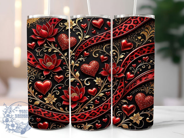 Red Leopard Gold Valentine 20oz Tumbler, Red Leopard, Gold Valentine, Animal Print, Sublimation Wrap, 20oz Tumbler, Glam Aesthetic, Bold Charm Sublimation ToriDesigns 