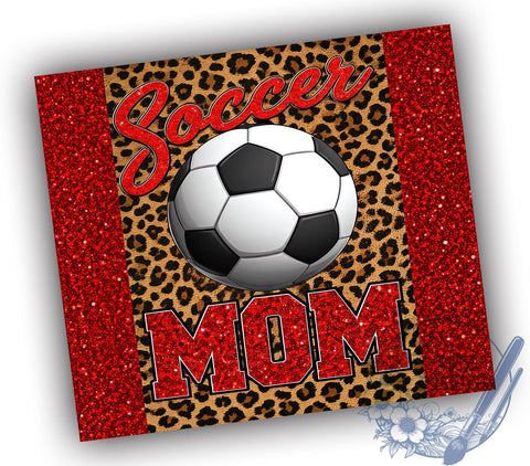 Red Leopard Soccer Mom Glitter Tumbler, Soccer Mom Tumbler Wrap, 20oz Sublimation Design, Glitter Tumbler, Red Leopard Tumbler, Sports Mom Gift, Athletic Drinkware Sublimation ToriDesigns 