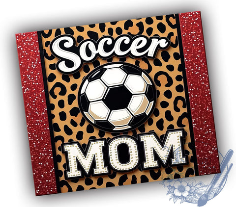Red Leopard Soccer Mom Glitter Tumbler, Soccer Mom Tumbler Wrap, 20oz Sublimation Design, Glitter Tumbler, Red Leopard Tumbler, Sports Mom Gift, Athletic Drinkware Sublimation ToriDesigns 