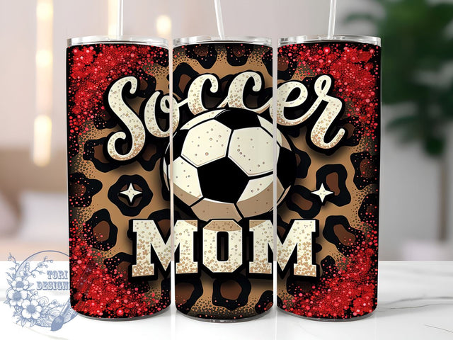 Red Leopard Soccer Mom Glitter Tumbler, Soccer Mom Tumbler Wrap, 20oz Sublimation Design, Glitter Tumbler, Red Leopard Tumbler, Sports Mom Gift, Athletic Drinkware Sublimation ToriDesigns 